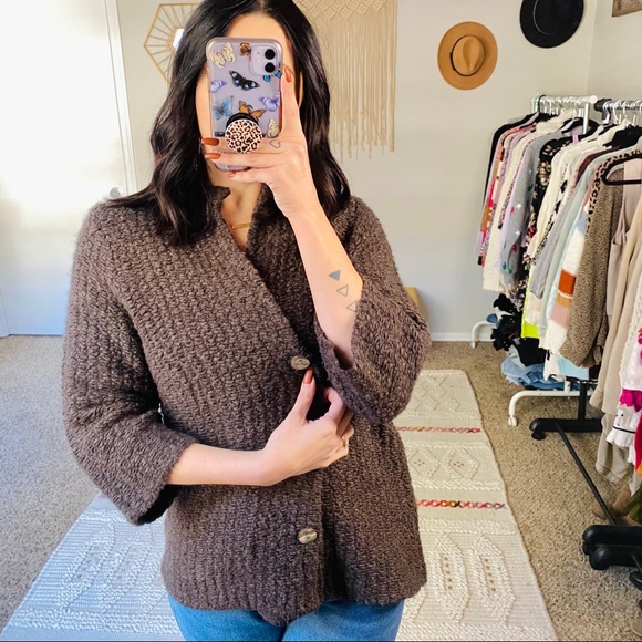 Eileen Fisher Wool Alpaca Blend Brown Cardigan - Picture 4 of 10